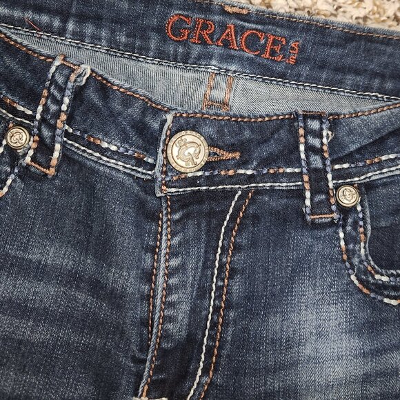 Grace in LA Women’s Bootcut Jeans Size 30 | Thick Stitch Bling Flap Pockets Dark - Picture 7 of 15